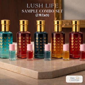 Set de muestras de fragancias LushLife – Colección de aceites perfumados de 2 ml – Pack de prueba de attar de lujo – Set de regalo de mini perfumes de tamaño viaje – Sin alcohol