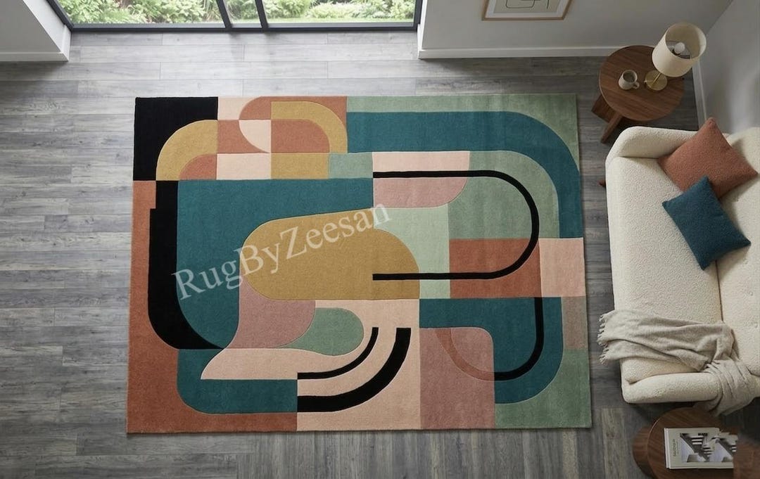 Hand Tufted Wool Area Rug, Modern Abstract Geometric Living Room Carpet ...