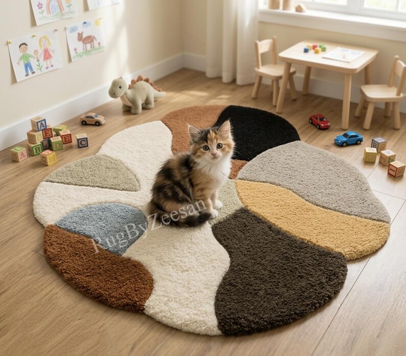 Handmade Abstract Tufted Area Rug, Irregular Color Block Boho Carpet ...