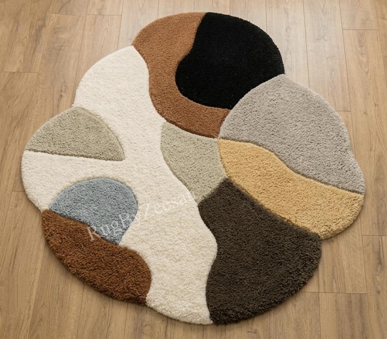 Handmade Abstract Tufted Area Rug, Irregular Color Block Boho Carpet ...