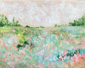 Original abstract landscape flower field painting 5x7 Handmade Painting Wall art