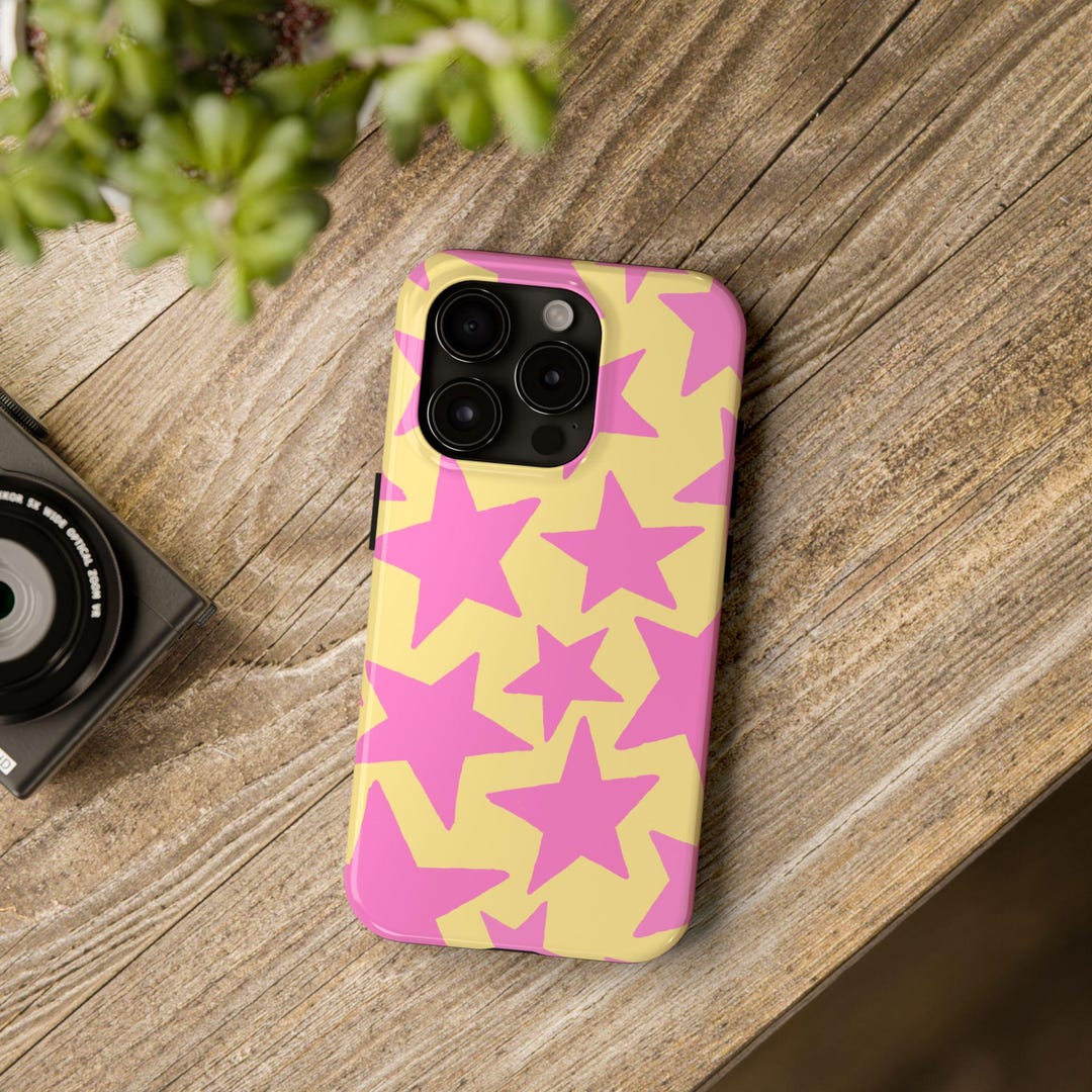 Star Pattern Phone Solid Pink and Yellow Star Pattern Phone Case Made of Silicone and ...