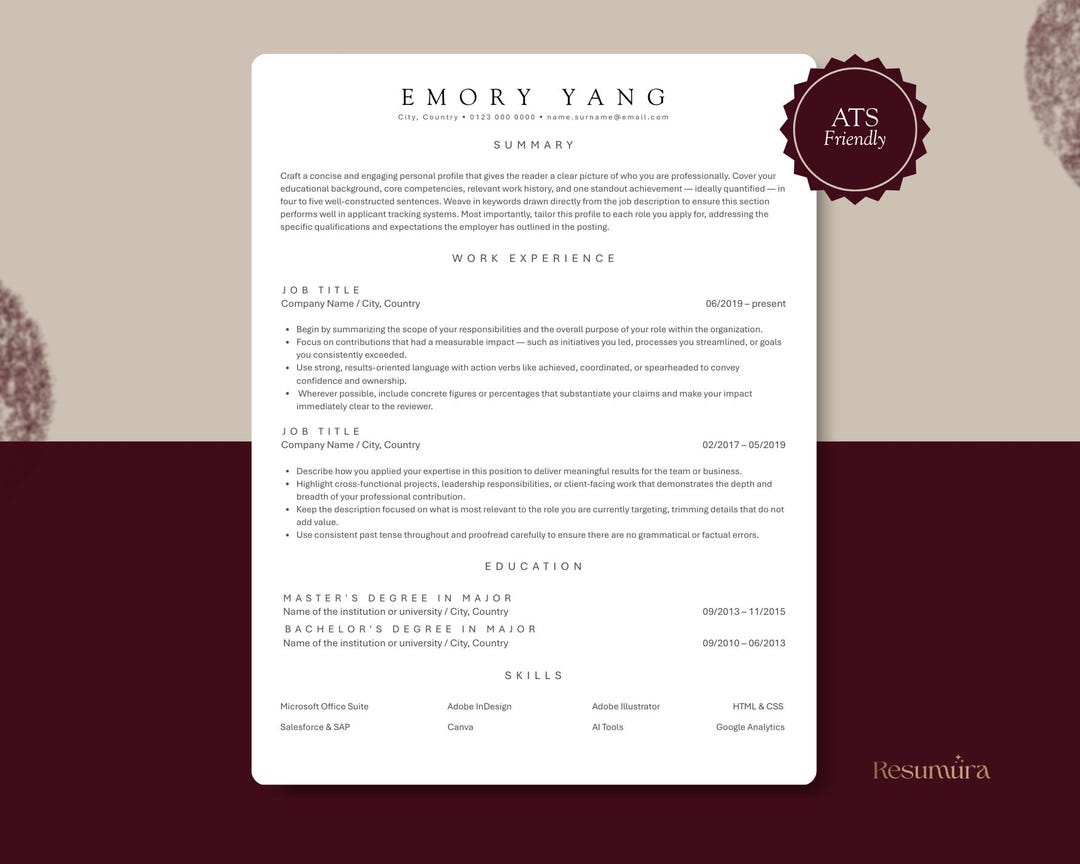 ATS Friendly Resume Template | Minimalist Modern CV for Job Seekers ...