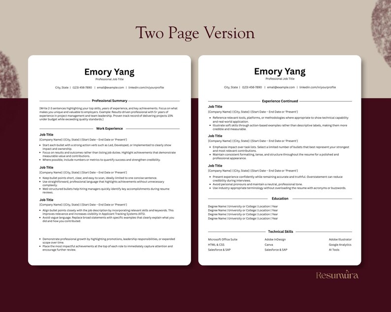 Professional ATS Resume Template Canva Pages Clean CV, Cover Letter Job