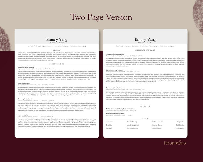 ATS Friendly Resume Template Canva Editable Modern CV Cover Letter ...