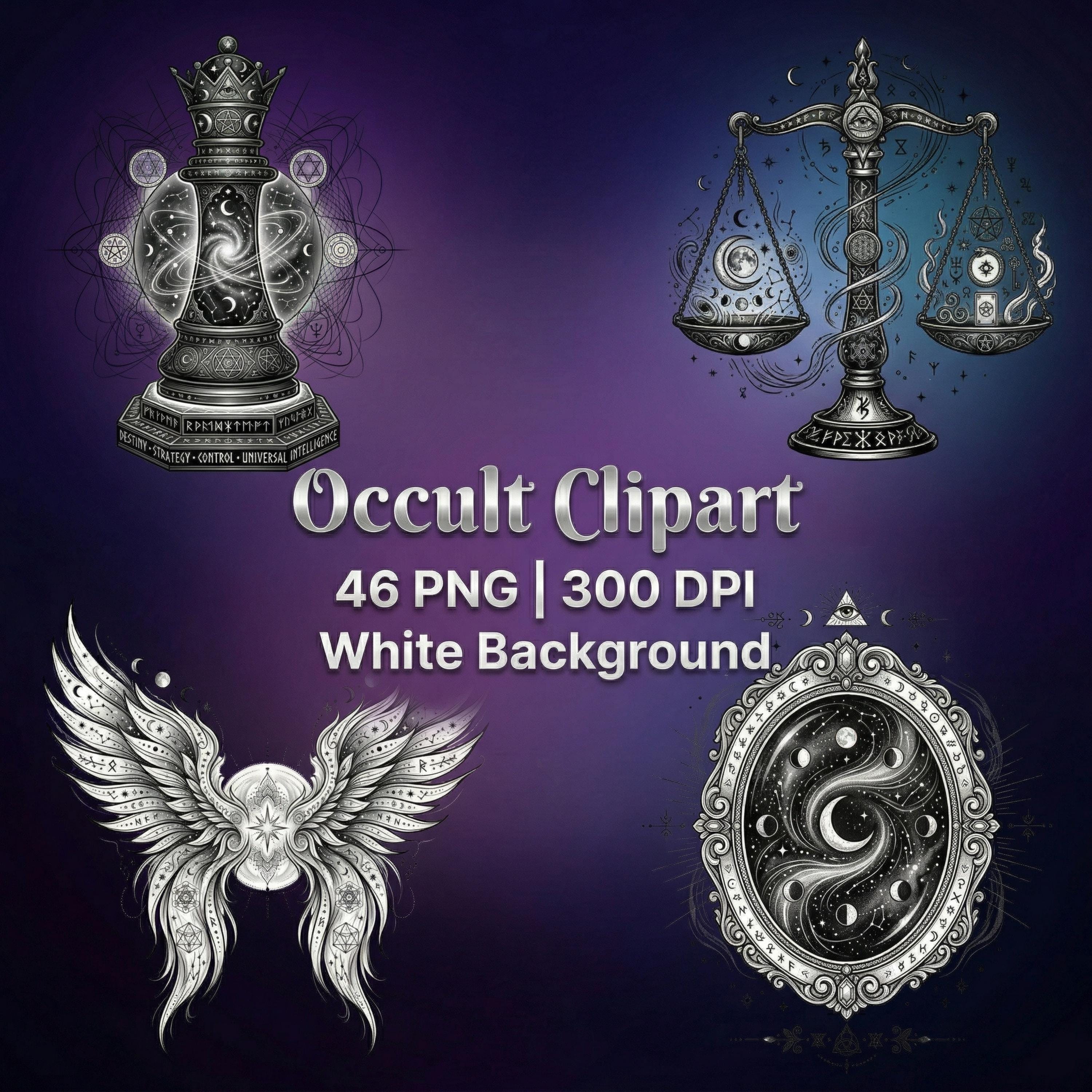Vintage Occult Clipart Bundle PNG SVG | Witchy Dark Art Graphics Pack ...