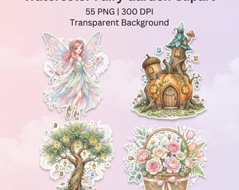 Watercolor Fairy Garden Clipart Bundle | Cute Fairy PNG | Fairy Wings ...
