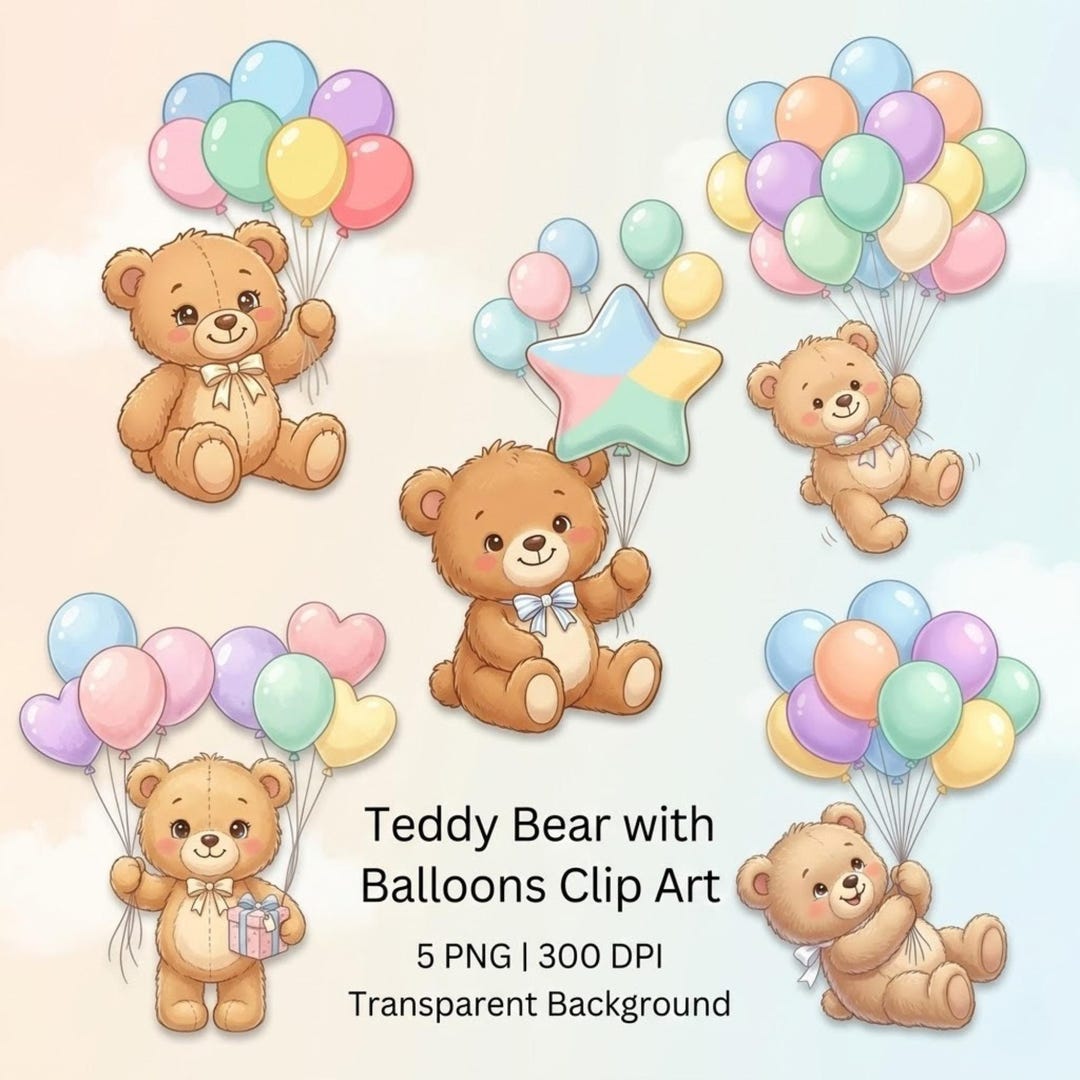 Teddy Bear With Balloon Clipart PNG | Cute Teddy Bear Clip Art | Baby ...