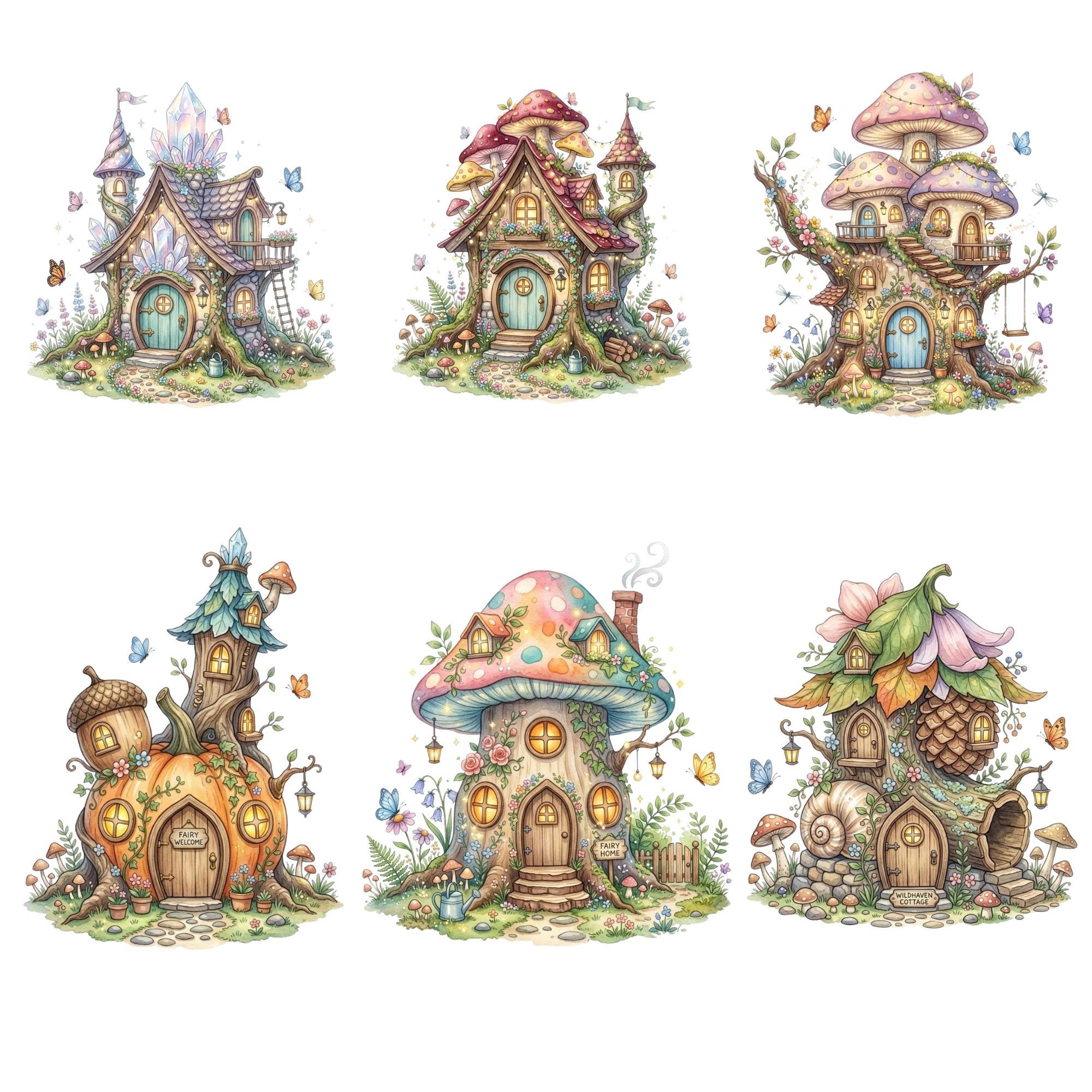 Watercolor Fairy Garden Clipart Bundle | Cute Fairy PNG | Fairy Wings ...