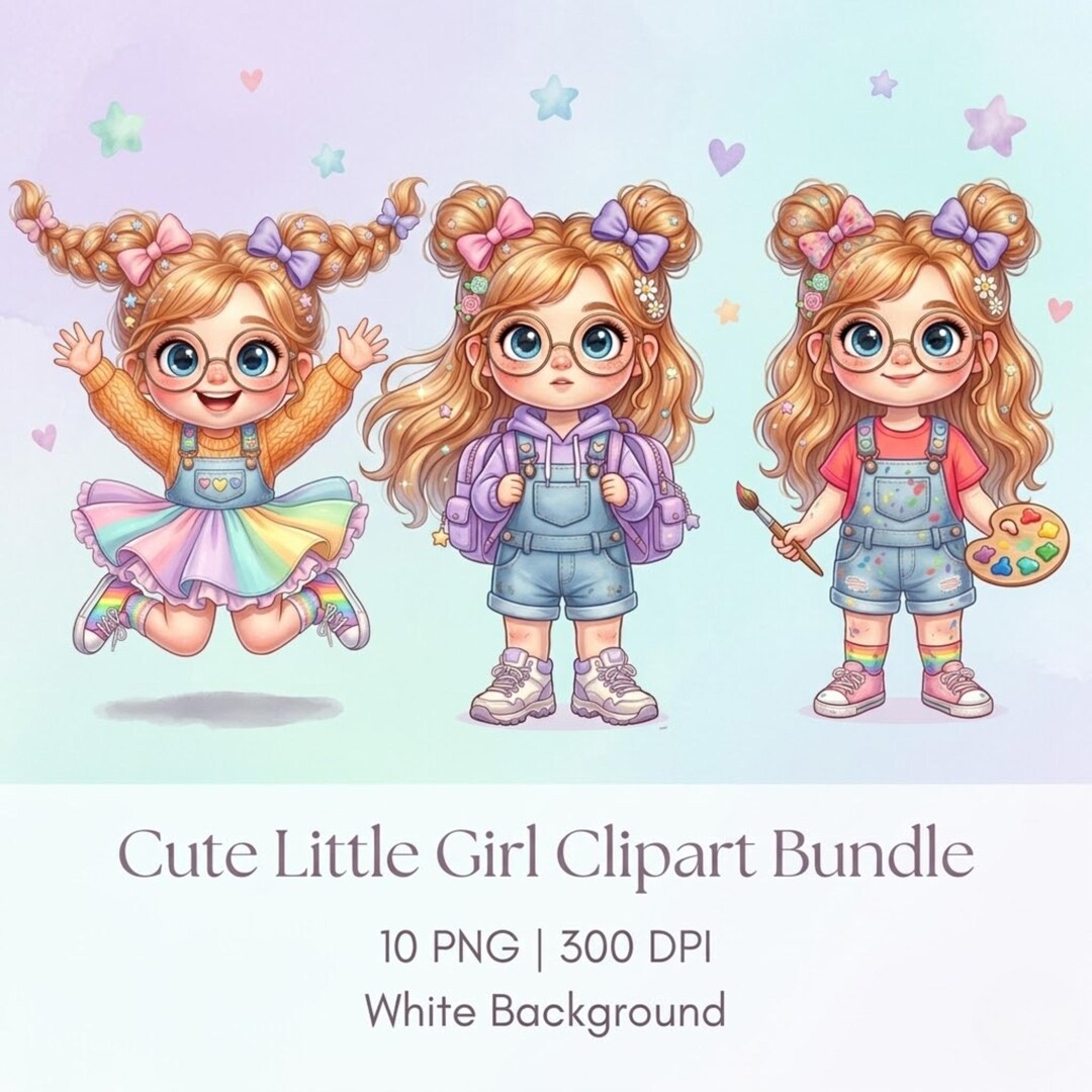 Cute Little Girl Clipart Bundle PNG | Baby Girl Watercolor Clipart ...