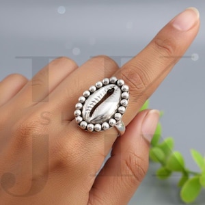 Anillo de concha de cauri en plata de ley 925, joyería costera bohemia