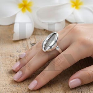 Anillo de concha de cauri en plata de ley 925, joyería costera bohemia