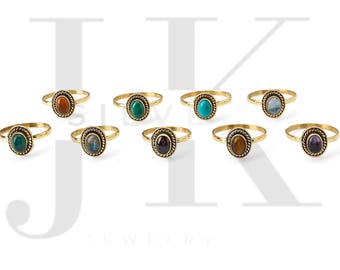Bague en laiton faite à la main avec pierres précieuses, tendance bohème, pierre naturelle, lot de 9 bagues, mélange de tailles US