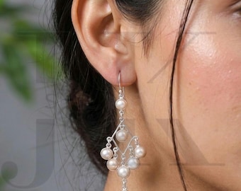 Handmade Mother of Pearl Chandelier Earrings – 925 Sterling Silver Boho Gemstone Jewelry