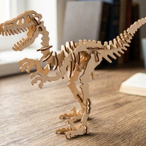 Träpussel med 3D-dinosaurier, laserskuren fil, Triceratops, Stegosaurus, T-Rex, skelett