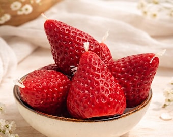Juego de 10 velas realistas de fresa, velas de cera de abeja natural con forma de fruta, decoración de bayas rojas, regalo de cumpleaños de verano, regalo adorable para amantes de la comida, decoración ecológica para el hogar.