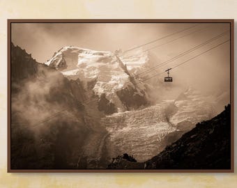 Lámina impresa del telesilla del Mont Blanc, arte mural de Chamonix, póster minimalista de fotografía de montaña, decoración de los Alpes franceses