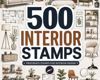 500 Interior Stamps Bundle | Procreate Home Decor Brushes | Furniture, Kitchen & Bedroom Design Kit