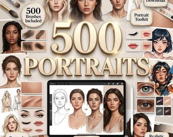 500 Procreate Portrait Brushes | Realistic Face, Hair, Eye, Makeup Toolkit (Digital Download)