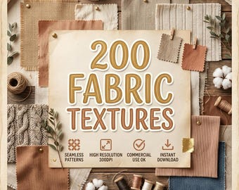 200 Seamless Fabric Textures Bundle | Linen, Cotton, Silk, Velvet Patterns (Digital Download)