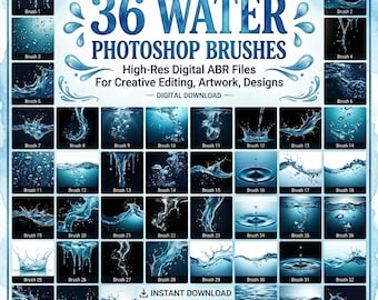 36 Water Photoshop Brushes Bundle | Splash, Rain, Drops, Waves (Digital Download)