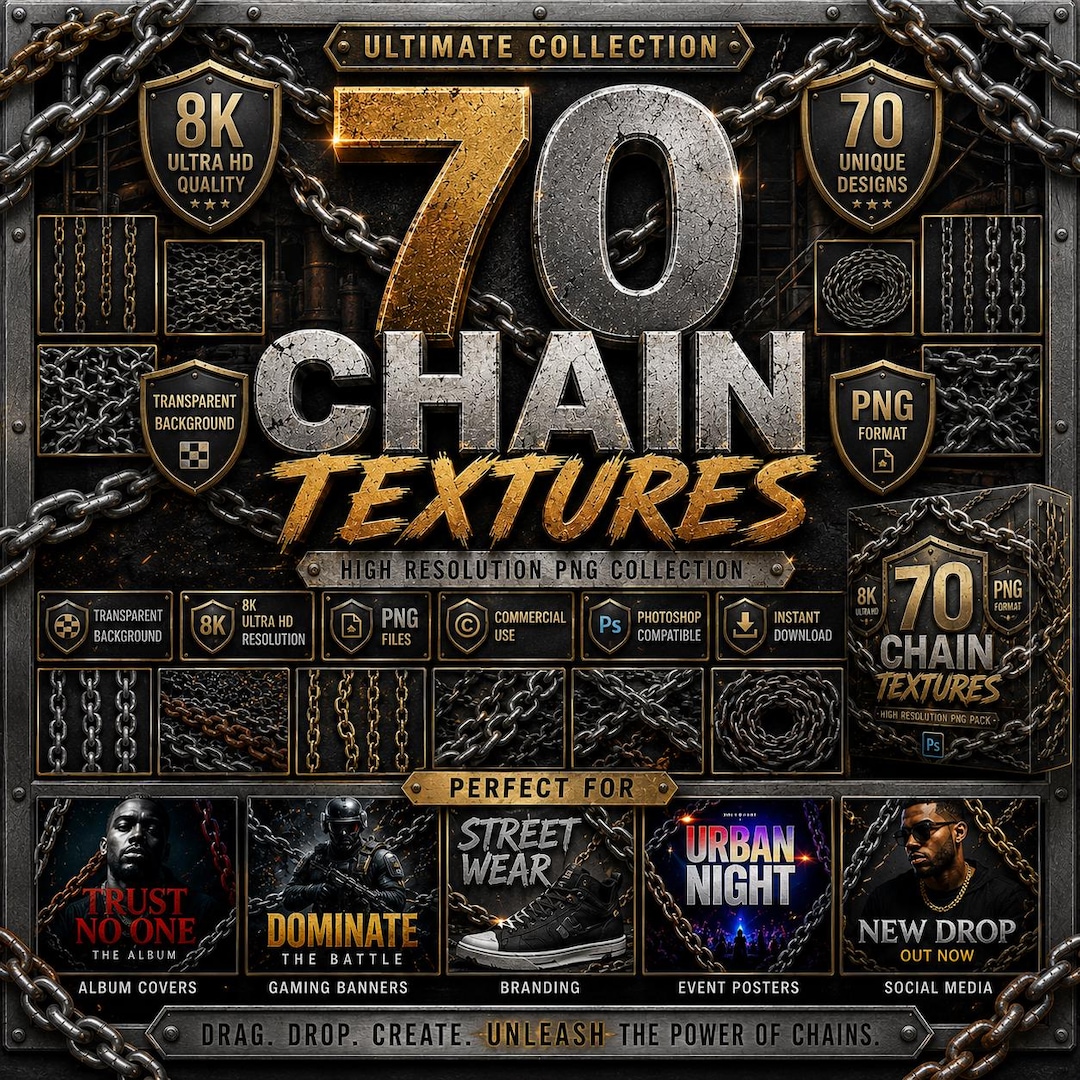 Chain Textures File 70 Industrial Chain Textures | Realistic Metal PNG Overlays (instant ...