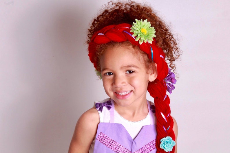 Little Mermaid Yarn Costume Wig Red Yarn Wig Mermaid Crown Etsy