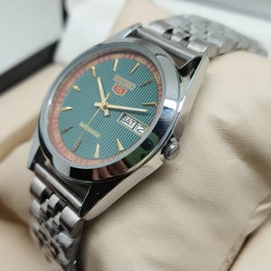 Vintage Seiko 5 Automatic-klocka: Renoverad grön urtavla, rostfritt stål