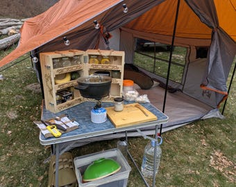 Caja de especias para camping personalizada / Armario de madera para caravana / Organizador de cocina Van Life grabado a mano personalizado