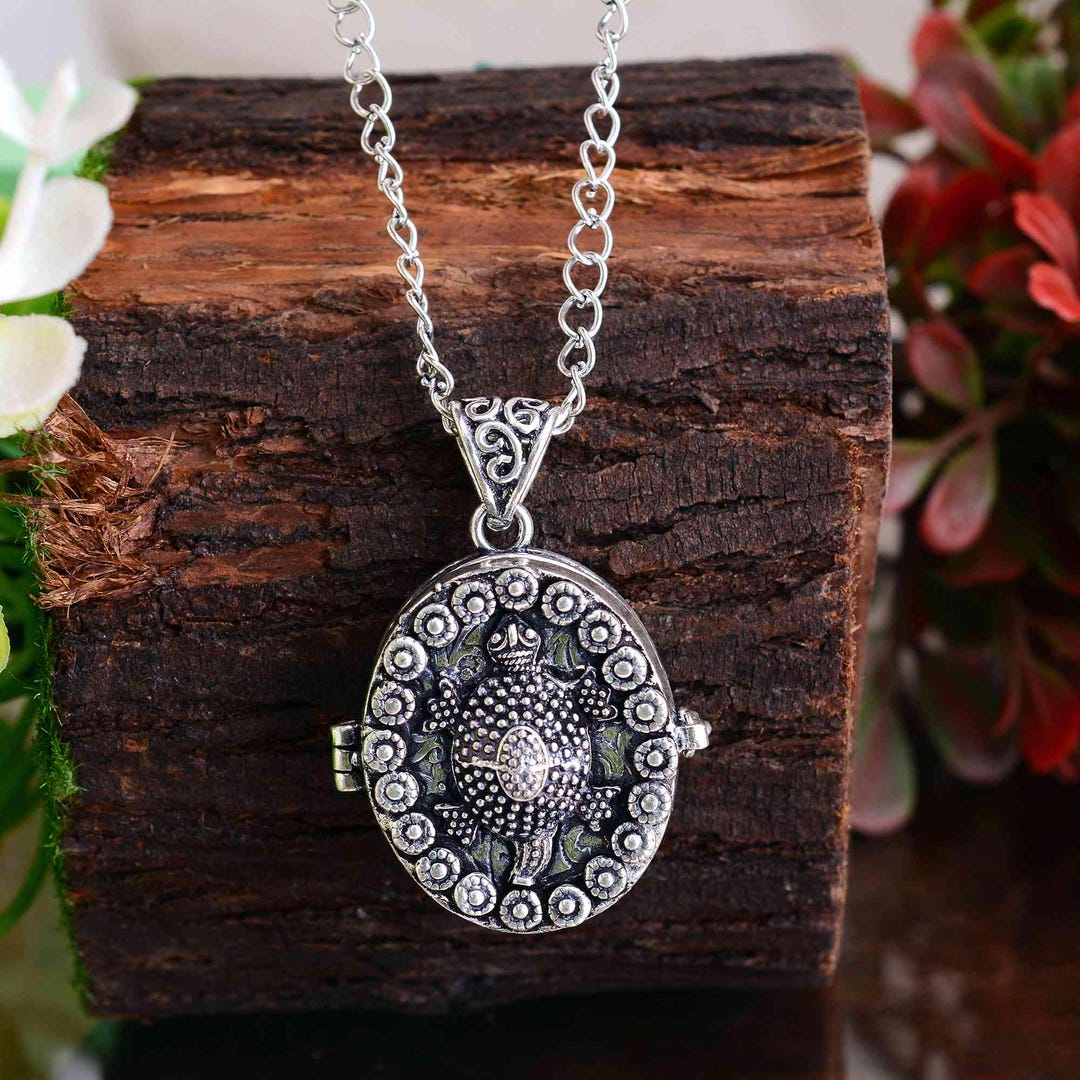 Turtle Locket Turtle Locket Necklace, Sterling Silver Turtle Pendant, Sea Turtle ...