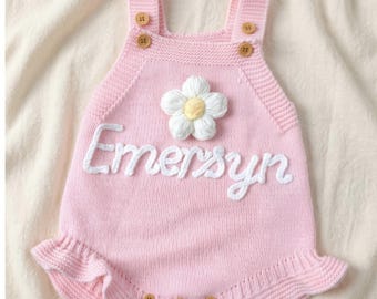 Soft Cotton Baby Romper, Hand Embroidered Name Jumpsuit, Newborn Coming Home Outfit, Custom Baby Gift for Girl,Summer baby romper