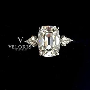 Radiant Cut Moissanite Ring 14K White Gold, Three Stone Ring with Trillion Side Stones, Vintage Inspired Bridal Ring, Ring Gift for Her