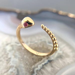 Snake Ring 14K gouden open ring, Ruby Eye Serpent-ring, verstelbare sierlijke gouden ring, minimalistische stapelbare ring, uniek cadeau voor haar