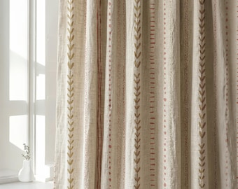 Scandinavian Linen Curtains, Neutral Boho Drapes, Minimalist Farmhouse Panels