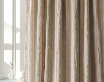 Soft Sage Pink Striped Linen Curtain, Farmhouse Pastel Colors Linen Drapes for Living Room