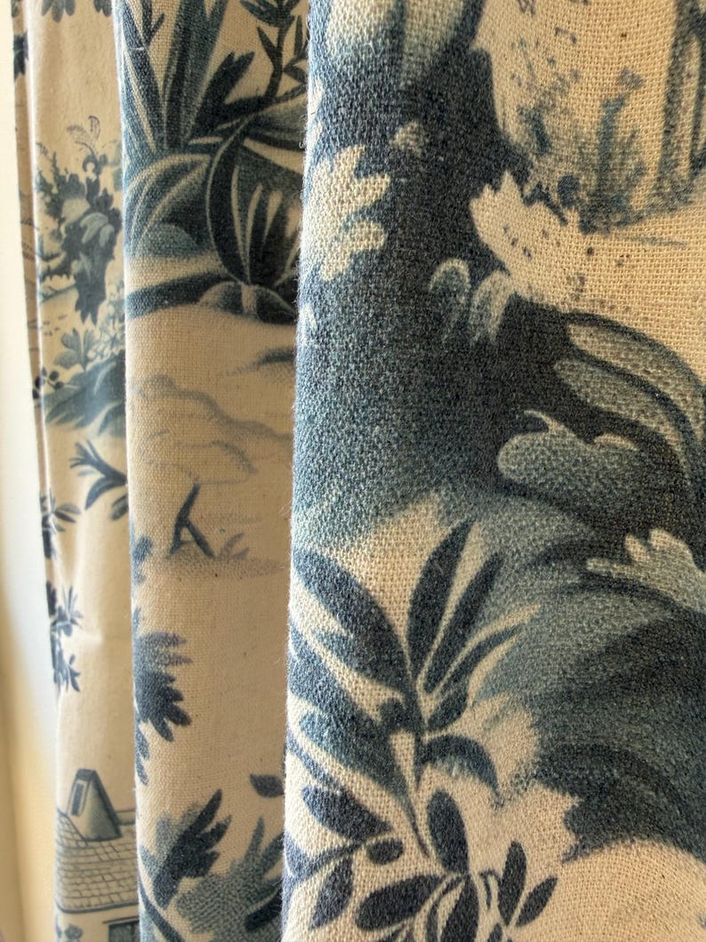Vintage Country Paisley Floral Curtain, Romatic Toile de Jouy Linen Drape image 7