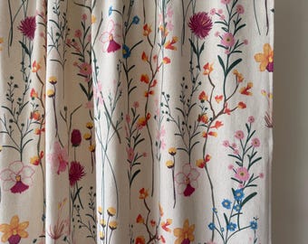 Vintage Flowers Linen Curtain: Country Floral Drapes