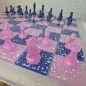 Luxury Resin Chess Set | Pink Rose Galaxy Design | Unique Handmade Gift | Board Game Art image 9
