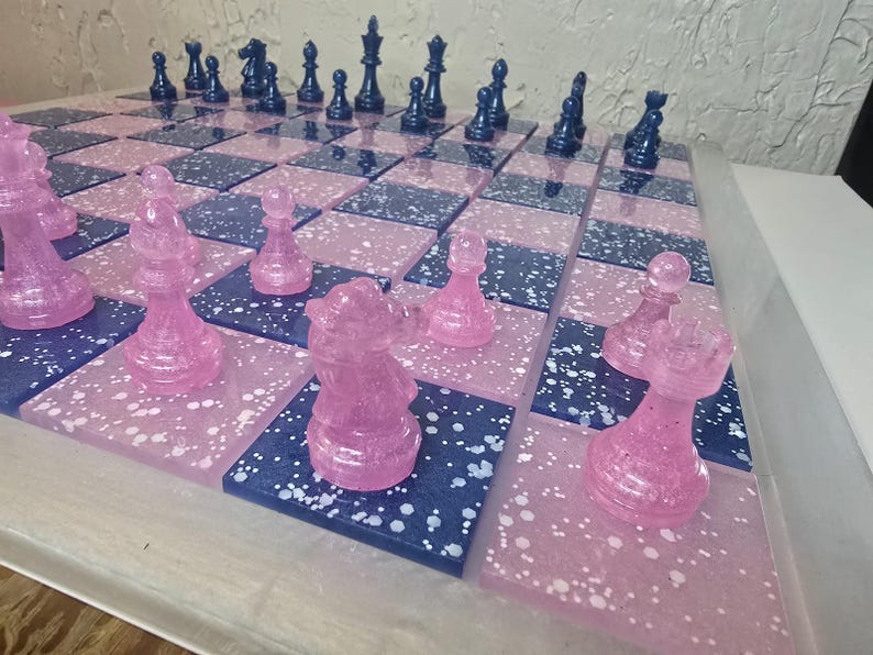 Luxury Resin Chess Set | Pink Rose Galaxy Design | Unique Handmade Gift | Board Game Art image 9