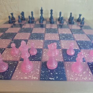 Luxury Resin Chess Set | Pink Rose Galaxy Design | Unique Handmade Gift | Board Game Art image 7