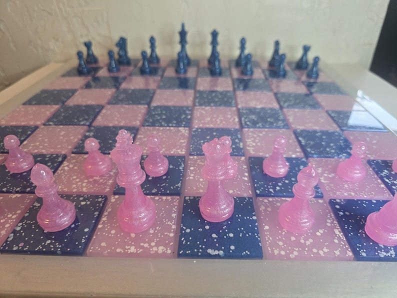 Luxury Resin Chess Set | Pink Rose Galaxy Design | Unique Handmade Gift | Board Game Art image 7