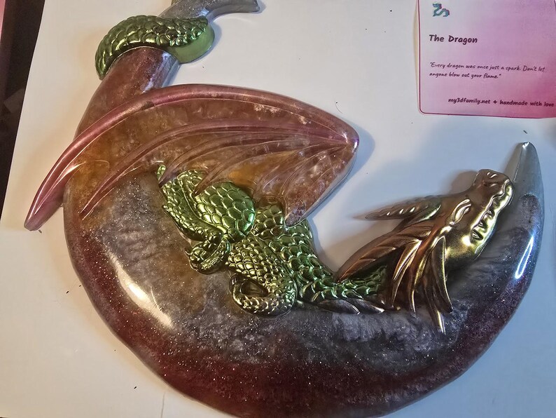 Dragon Moon Resin Wall Art | Crescent Moon Decor | Inspirational Gift | Handmade by My 3D Family image 6