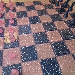 Luxury Resin Chess Set | Pink Rose Galaxy Design | Unique Handmade Gift | Board Game Art image 14