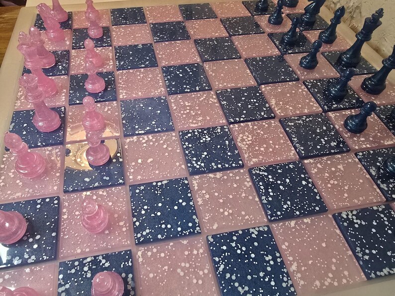 Luxury Resin Chess Set | Pink Rose Galaxy Design | Unique Handmade Gift | Board Game Art image 14