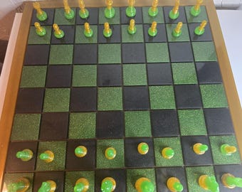 Luxury Resin Chess Set | Pink Rose Galaxy Design | Unique Handmade Gift | Board Game Art