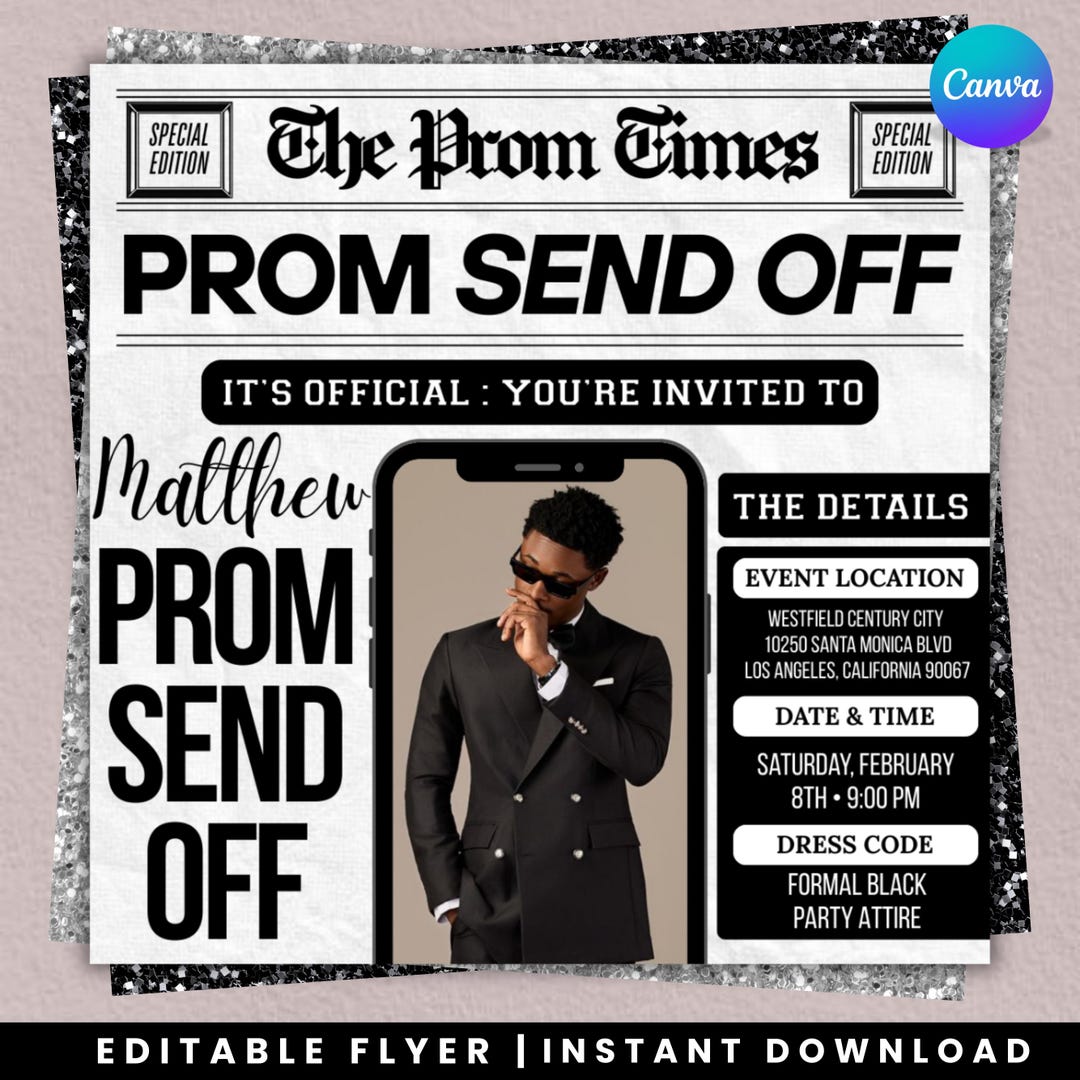 Prom Send off Flyer Template, Prom Send off Invitation, Prom Party ...
