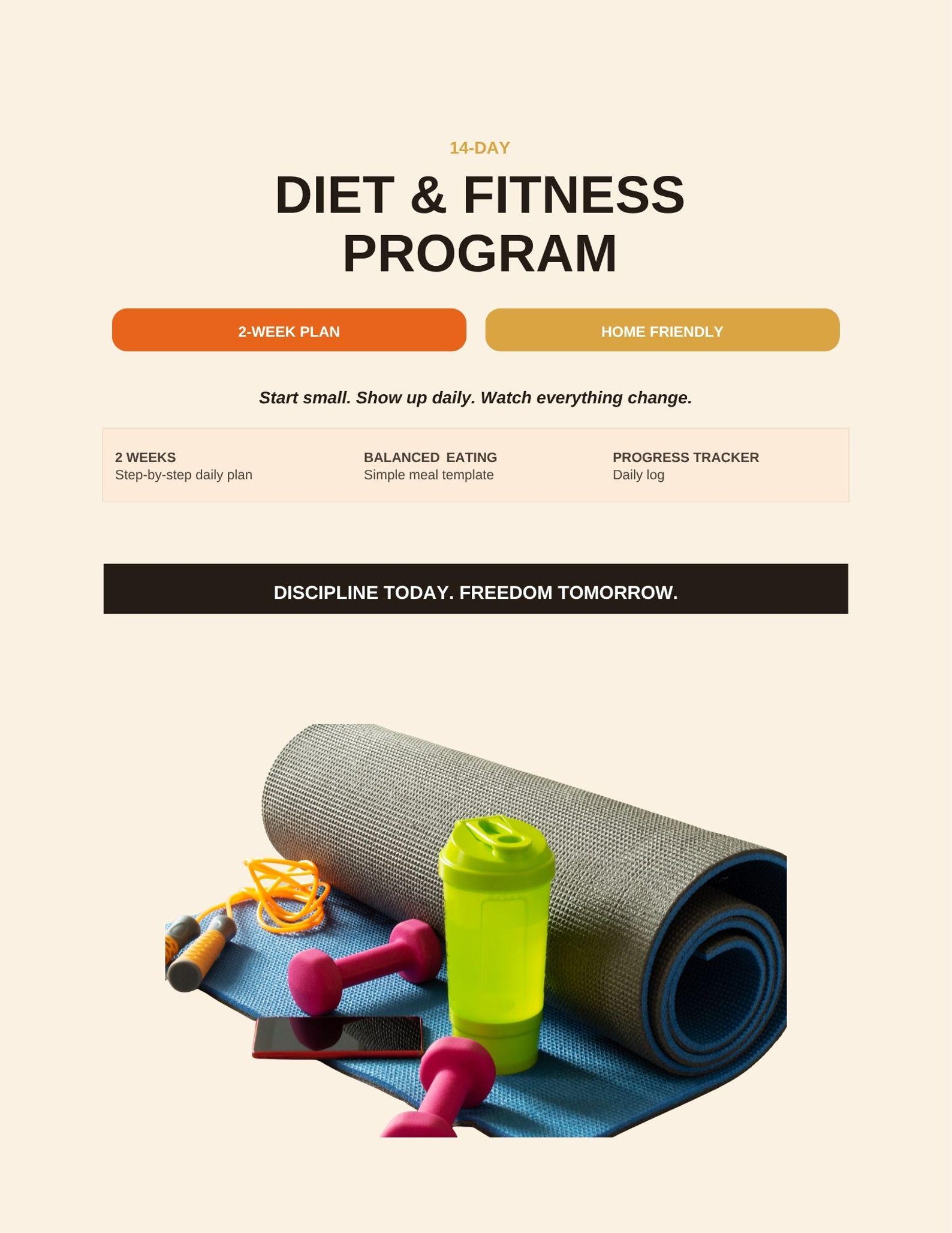 14-day Diet & Fitness Program | Beginner Cardio Challenge, Meal Guide ...