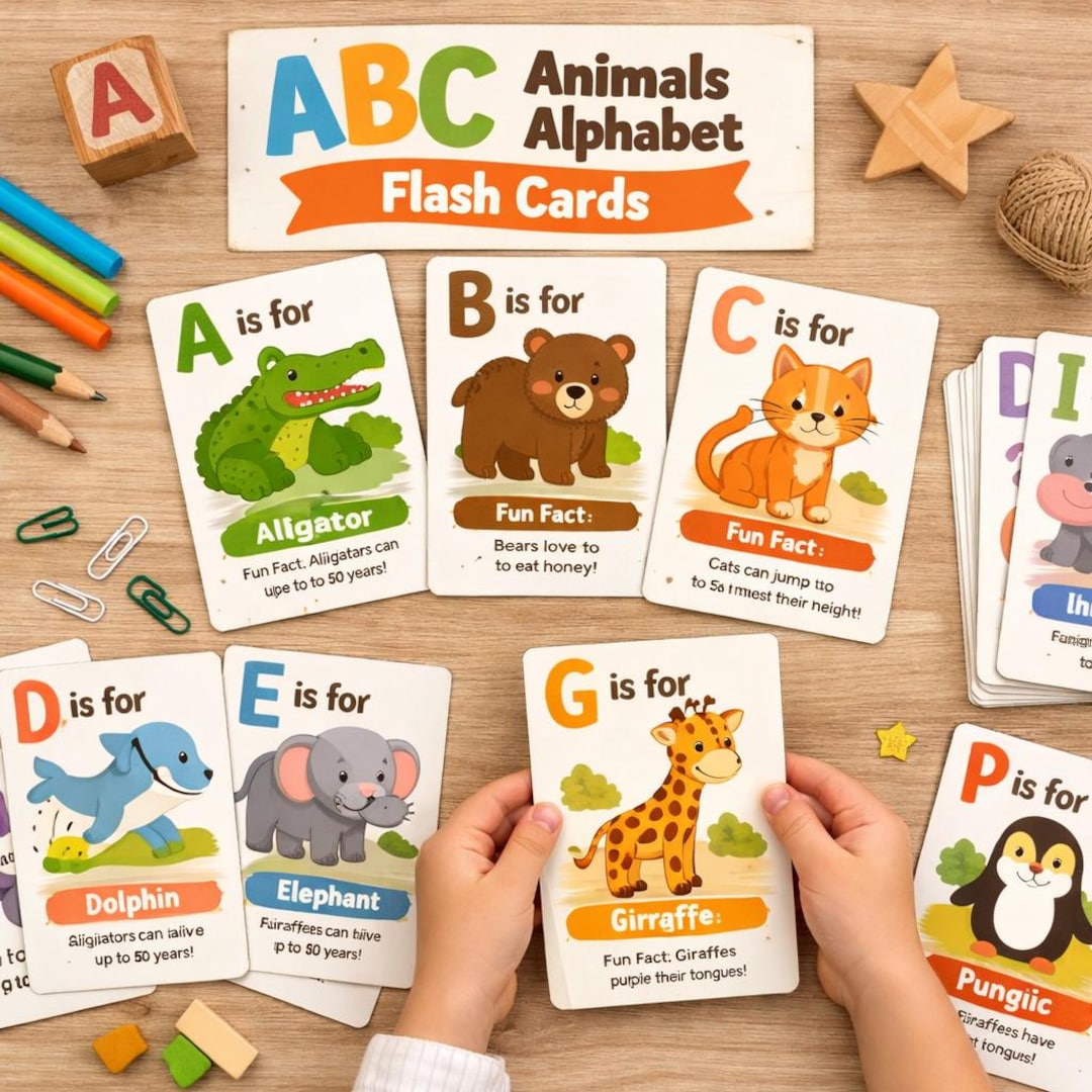 ABC Animals Alphabet Flash Cards for Toddlers | Educational Learning ...