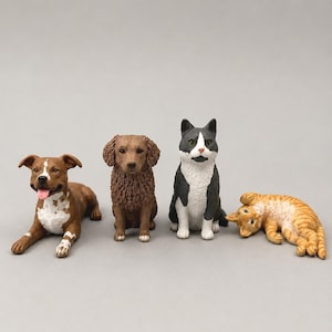 Pitbull Mix & Tuxedo Cat Figurine Set, Custom Pet Portrait from Photo, Owner Gift