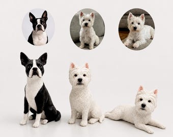 Boston Terrier & Westie Figur, Benutzerdefinierte Multi Haustier Skulptur vom Foto, Hund Mutter Geschenk